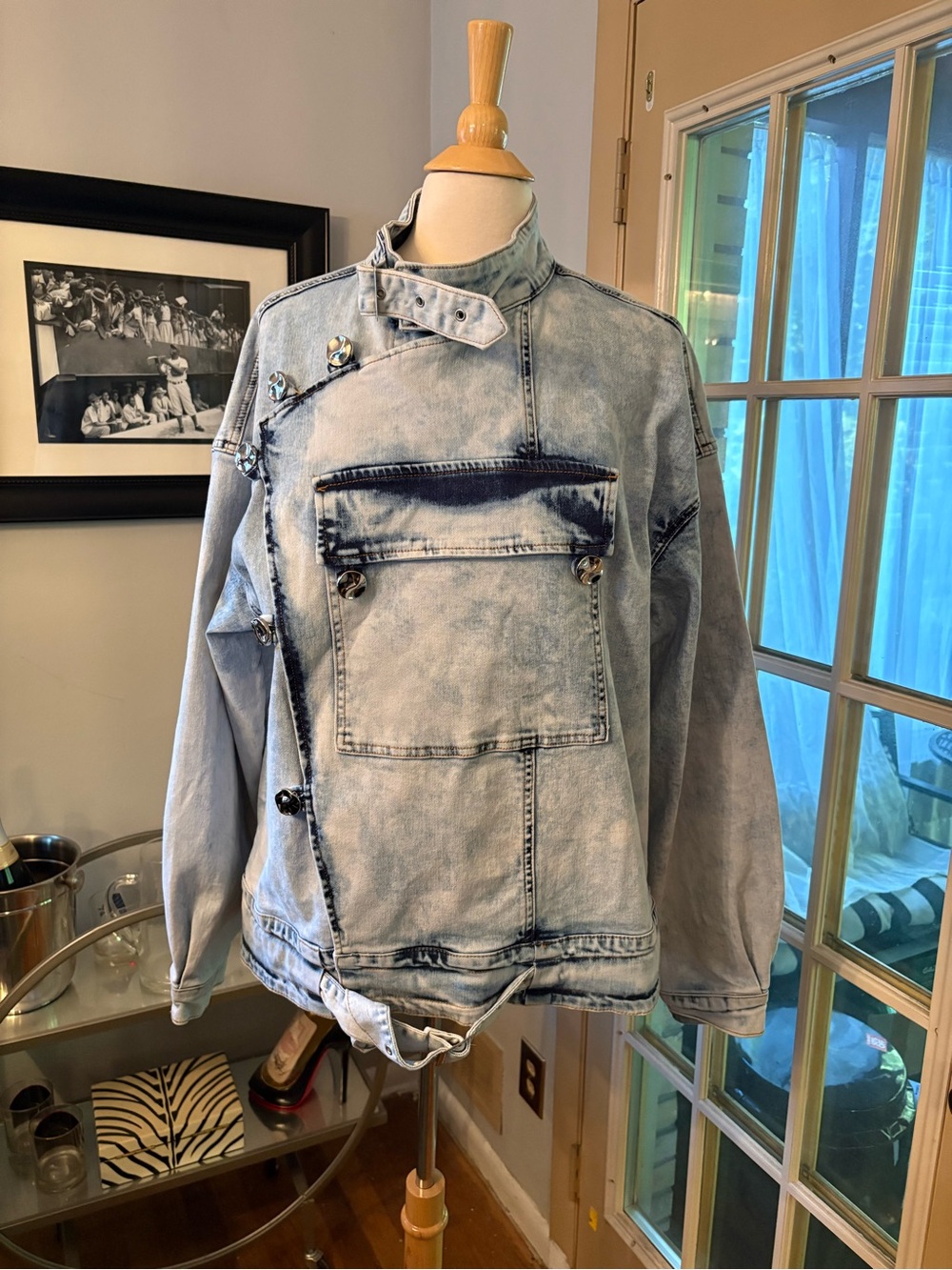 Akira Washed Light Blue Denim Utility Jacket - ladies jacket large